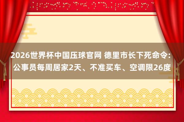 2026世界杯中国压球官网 德里市长下死命令: 公事员每周居家2天、不准买车、空调限26度