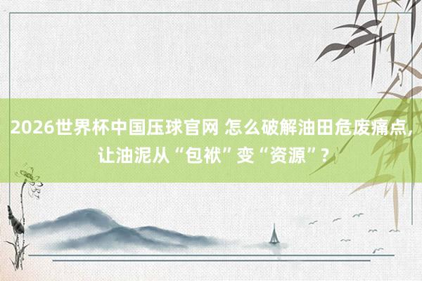 2026世界杯中国压球官网 怎么破解油田危废痛点， 让油泥从“包袱”变“资源”?
