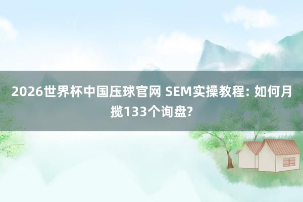 2026世界杯中国压球官网 SEM实操教程: 如何月揽133个询盘?