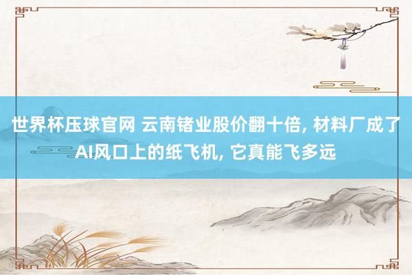 世界杯压球官网 云南锗业股价翻十倍， 材料厂成了AI风口上的纸飞机， 它真能飞多远