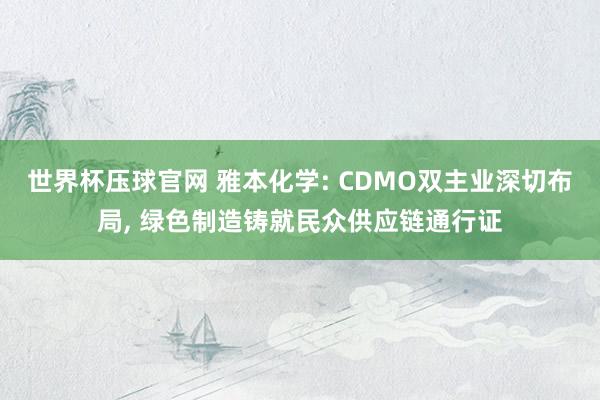 世界杯压球官网 雅本化学: CDMO双主业深切布局， 绿色制造铸就民众供应链通行证