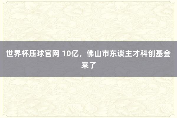 世界杯压球官网 10亿，佛山市东谈主才科创基金来了