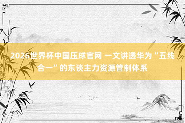 2026世界杯中国压球官网 一文讲透华为“五线合一”的东谈主力资源管制体系