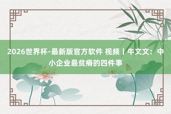 2026世界杯-最新版官方软件 视频丨牛文文：中小企业最贫瘠的四件事