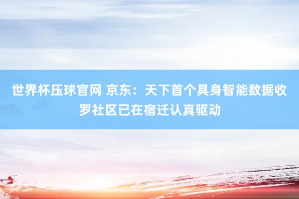 世界杯压球官网 京东：天下首个具身智能数据收罗社区已在宿迁认真驱动