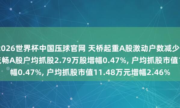 2026世界杯中国压球官网 天桥起重A股激动户数减少238户降幅0.47%， 流畅A股户均抓股2.79万股增幅0.47%， 户均抓股市值11.48万元增幅2.46%