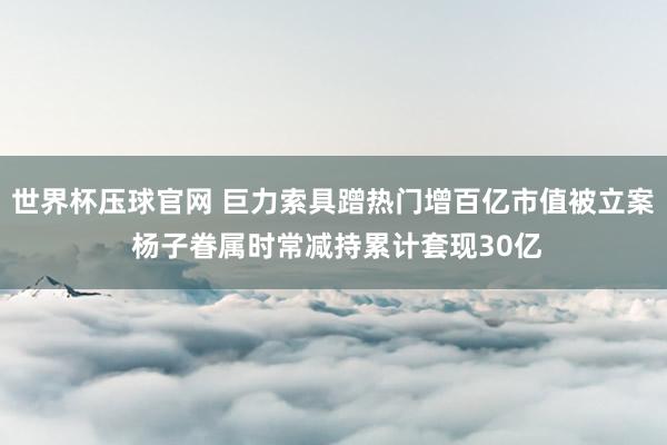 世界杯压球官网 巨力索具蹭热门增百亿市值被立案 杨子眷属时常减持累计套现30亿