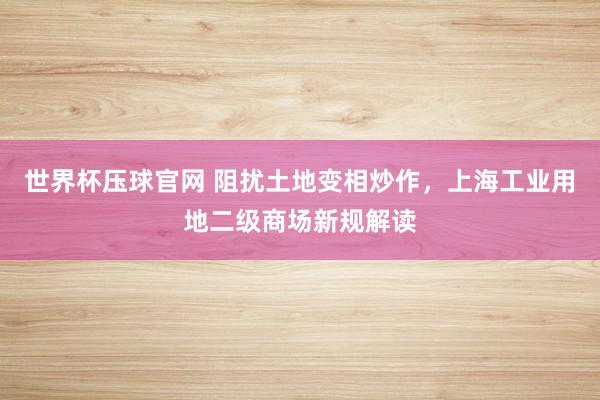 世界杯压球官网 阻扰土地变相炒作，上海工业用地二级商场新规解读