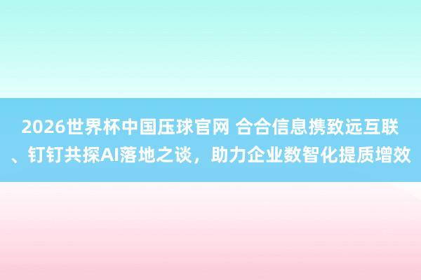 2026世界杯中国压球官网 合合信息携致远互联、钉钉共探AI落地之谈，助力企业数智化提质增效