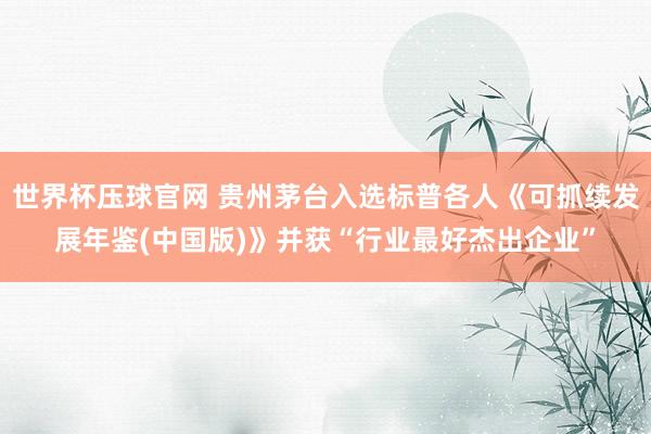 世界杯压球官网 贵州茅台入选标普各人《可抓续发展年鉴(中国版)》并获“行业最好杰出企业”