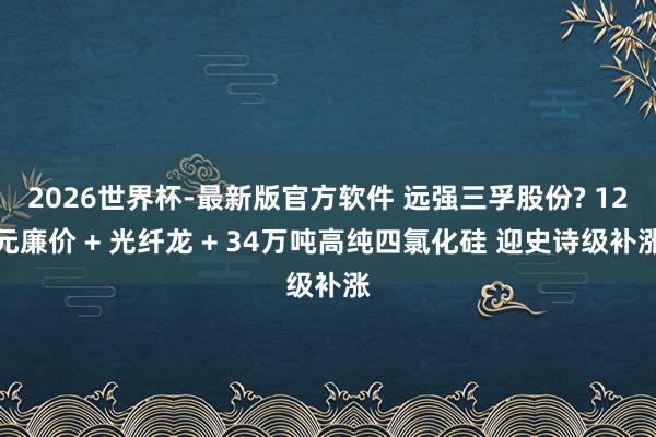 2026世界杯-最新版官方软件 远强三孚股份? 12元廉价 + 光纤龙 + 34万吨高纯四氯化硅 迎史诗级补涨