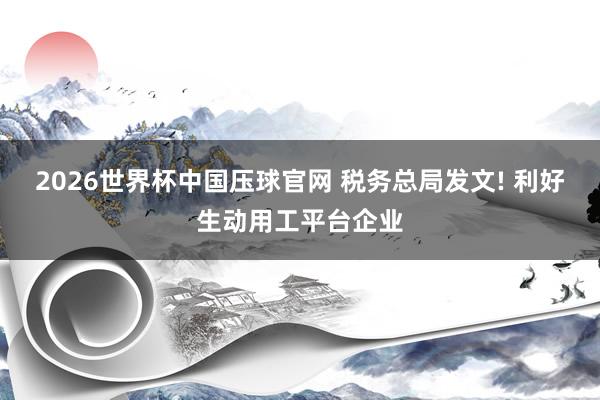 2026世界杯中国压球官网 税务总局发文! 利好生动用工平台企业