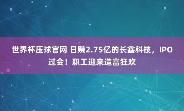 世界杯压球官网 日赚2.75亿的长鑫科技，IPO过会！职工迎来造富狂欢