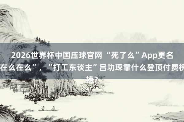 2026世界杯中国压球官网 “死了么”App更名“在么在么”,“打工东谈主”吕功琛靠什么登顶付费榜?