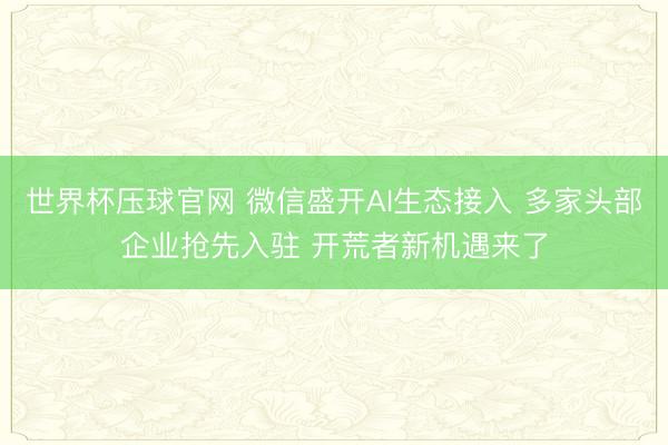 世界杯压球官网 微信盛开AI生态接入 多家头部企业抢先入驻 开荒者新机遇来了