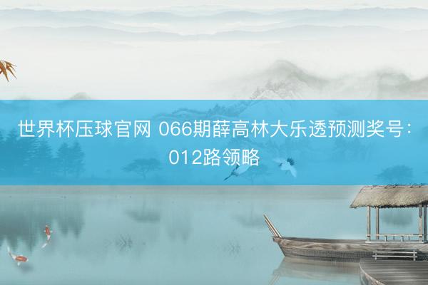 世界杯压球官网 066期薛高林大乐透预测奖号：012路领略